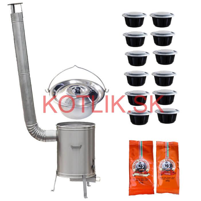 Nerezový kotlík 22 L (0,8 mm) INOX + nerezová kotlina 42 cm LUX + misky 12 ks + 2 x korenie na guláš 100 g