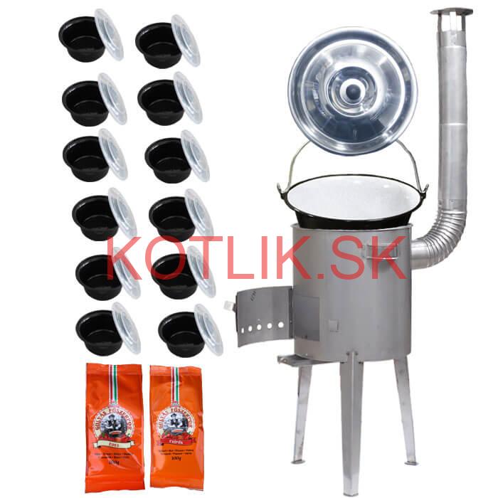 Smaltovaný kotlík 22 L (1,2 mm) + nerezová kotlina 42 cm LUXUS + misky 12 ks + 2 x korenie na guláš 100 g