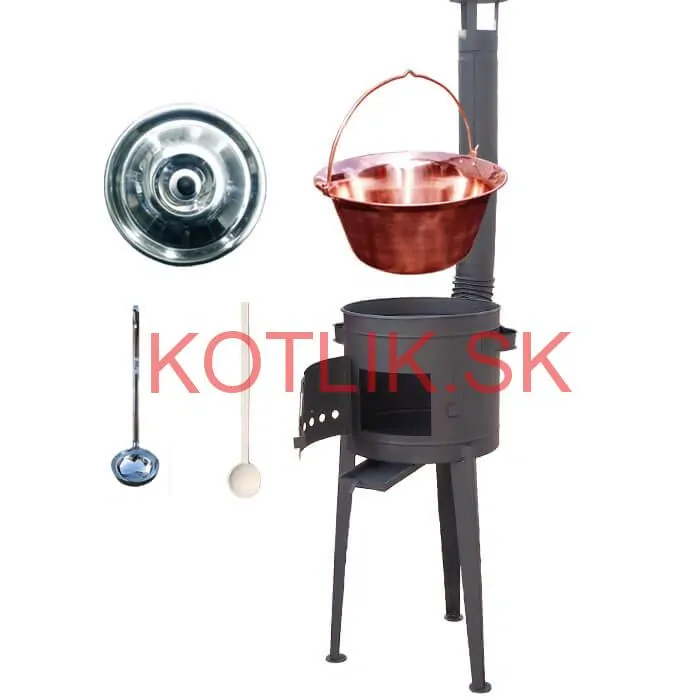 Medený kotlík 20 L (1,2 mm) + vysoká žiaruvzdorná kotlina (1,5 mm) HODO 42 cm PLUS 600 + vareška + naberačka
