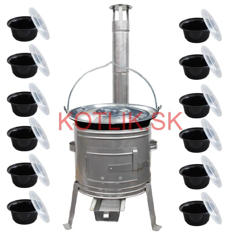 Smaltovaný kotlík 22 L + Nerezová kotlina 42 INOX + misky 12 ks