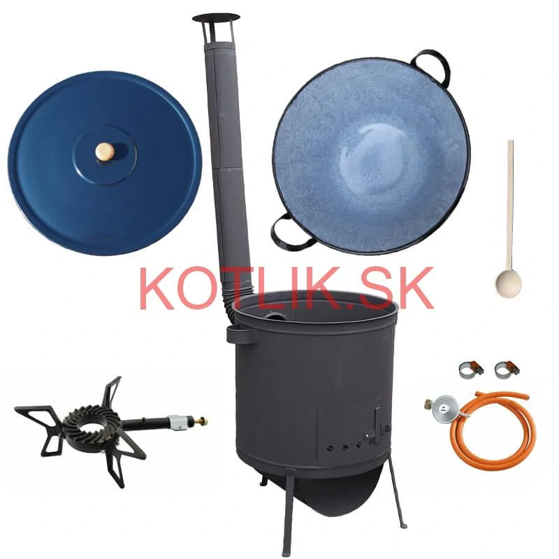 Smaltovaný kotol 70 L na zabíjačku + žiaruvzdorná kotlina 53 PLUS 600 4 MM + horák 7,5 kW + vareška