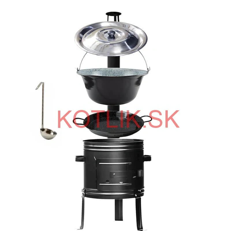 Smaltovaný kotlík 25 L + kovová kotlina + smaltovaná panvica 46 cm Paella