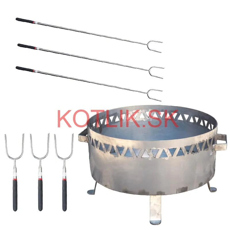 Prenosné ohnisko nerezove (1,5 mm) FIFO + Vidličky na opekanie teleskopické 6 ks