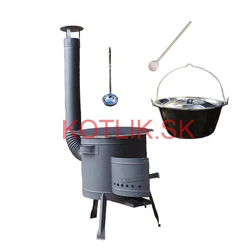 Smaltovaný kotlík 22 L + liatinová panvica 45 cm + nízka žiaruvzdorná kotlina 42 cm PLUS 600