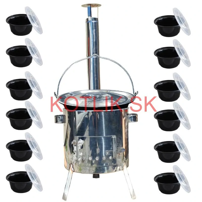 Smaltovaný kotlík 13 L + Nerezová kotlina 36 INOX LUSTRO + misky 12 ks