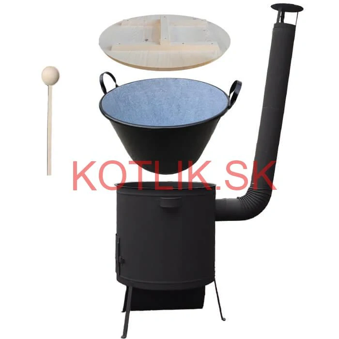 Zabíjačkový smaltovaný kotol 100 L, žiaruvzdorná kotlina 42 PLUS 600 4 MM, drevená pokrievka + vareška