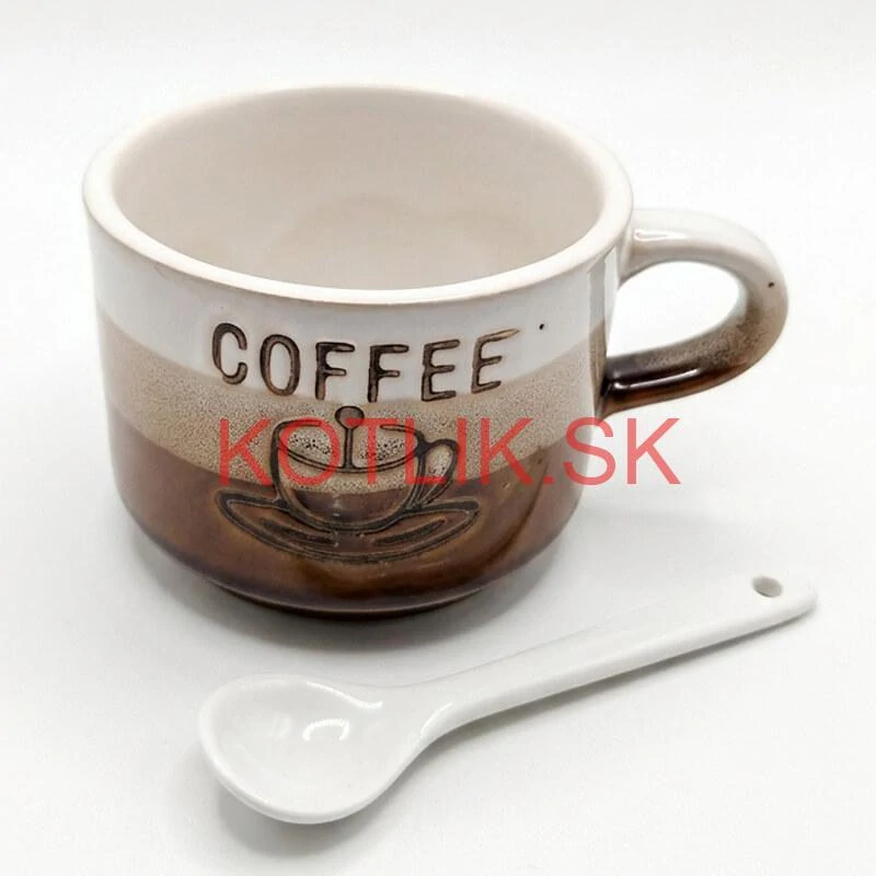 Keramický pohár na kávu 150 ml COFFEE s lyžičkou 1 ks