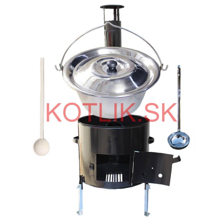 Antikorový kotlík 10 L (0,8 mm) + smaltovaná kotlina 31 cm + vareška a naberačka Easy party
