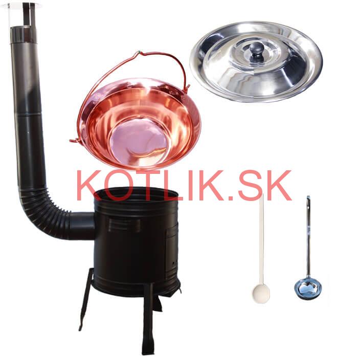 Medený kotlík 20 L (1,2 mm) + kovová kotlina 39 CLASSIC (KOV) + vareška a naberačka PARTY