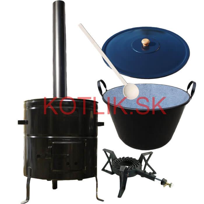 Zabíjačkový smaltovaný kotol 50 L + kovová kotlina 50 cm + horák 7 kW + dymovod