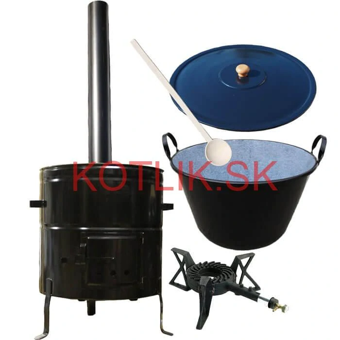 Zabíjačkový smaltovaný kotol 80 L + kovová kotlina 58 cm + horák 7 kW + dymovod