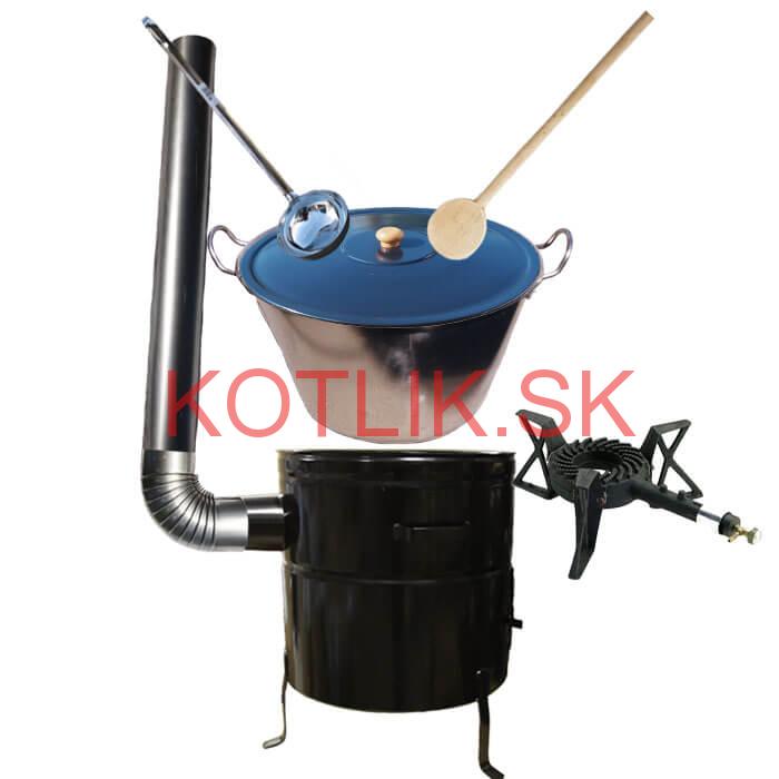 Zabíjačkový nerezový kotol 50 L, kovová kotlina 50 cm, smaltovaná pokrievka, horák 7 kW + dymovod zdarma