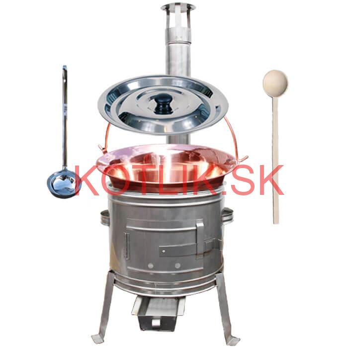Medený kotlík 10 L (1,2 mm) + nerezová kotlina 31 cm + vareška a naberačka TOPLUX
