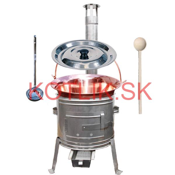 Medený kotlík 30 L (1,2 mm) + nerezová kotlina 45 cm + vareška a naberačka TOPLUX