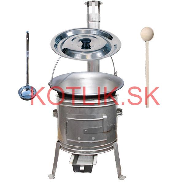 Nerezový kotlík 10 L (1,5 mm) + nerezová kotlina 31 cm + vareška a naberačka TOPLUX