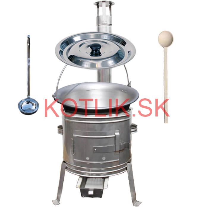 Nerezový kotlík 20 L (1,5 mm) + nerezová kotlina 42 cm + vareška a naberačka TOPLUX