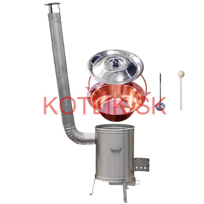 Medený kotlík 14 L (1,2 mm) + nerezová kotlina 36 cm + vareška a naberačka LUX