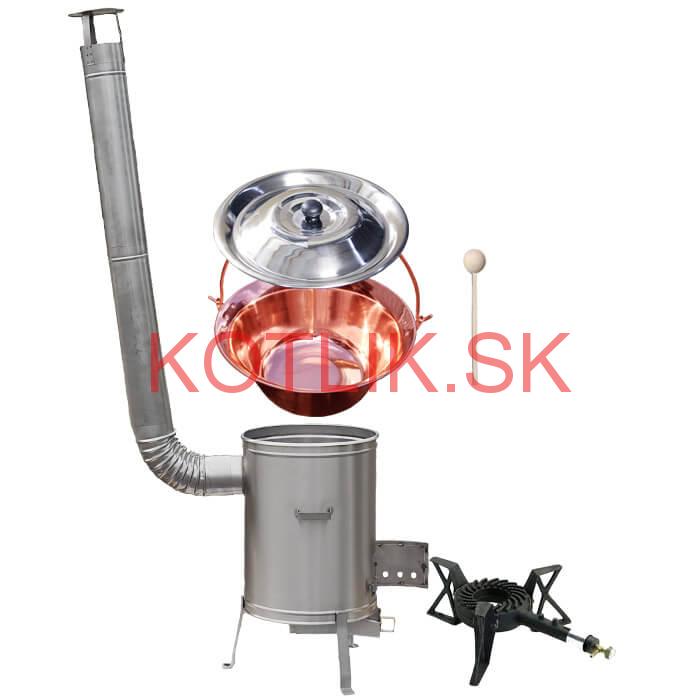 Medený kotlík 10 L (1,2 mm) + nerezová kotlina 36 cm + liatinový horák 7 kW, vareška LUX