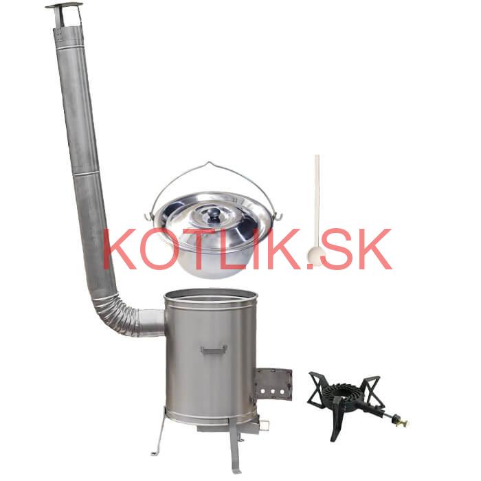 Antikorový kotlík 20 L (1,2 mm) + nerezová kotlina 42 cm + liatinový horák 7 kW, vareška LUX