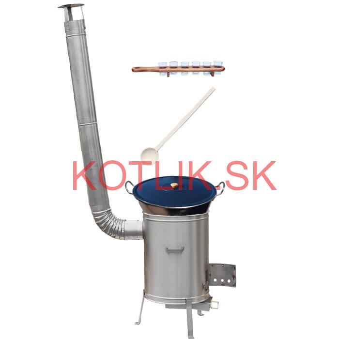 Zabíjačkový nerezový kotol 70 L + nerezová kotlina 56 cm + štamperlíky