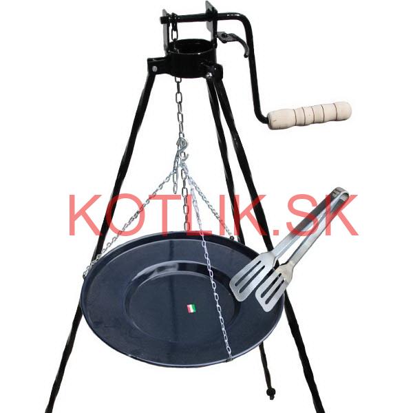 Grilovacia panvica s retiazkou 56 cm + stojan s kladkou 1,25 m VAR a kliešte na grilovanie