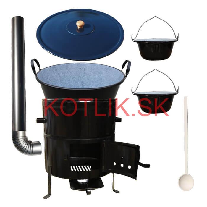 Zabíjačkový smaltovaný kotol 50 L + kovová kotlina 50 cm + 2 servírovacie kotlíky
