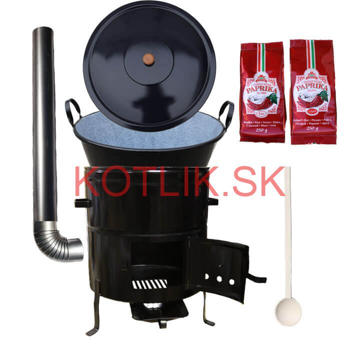 Smaltovaný kotlík na guláš 50 L (1,2 mm) s uškami + kovová kotlina 50 cm a maďarská paprika MAX PARTY