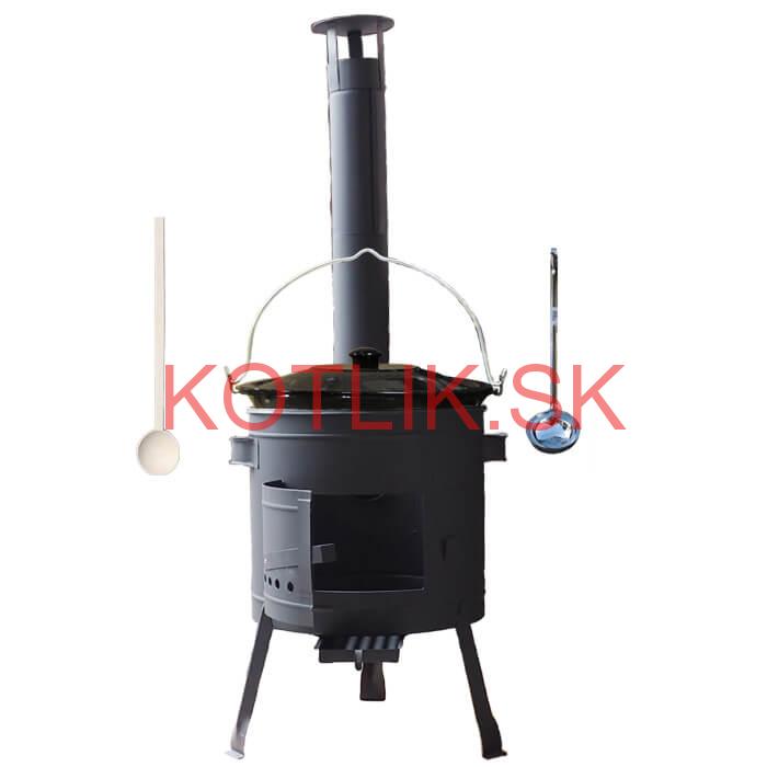 Smaltovaný kotlík 13 L + nízka žiaruvzdorná kotlina 36 cm PLUS 600 + vareška a naberačka