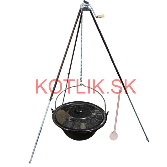 Smaltovaný kotlík 25 L + teleskopická trojnožka s poistnou kladkou + pokrievka