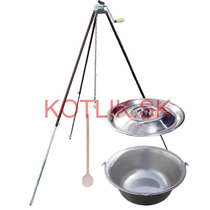 Nerezový kotlík 30 L (1,5 mm) + teleskopická trojnožka s poistnou kladkou + pokrievka
