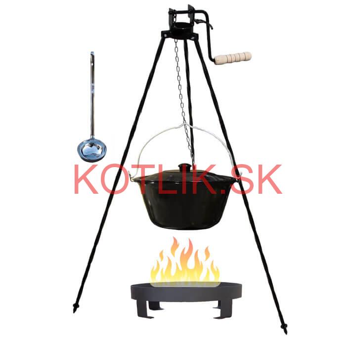 Smaltovaný kotlík 20 L (1,2 mm) + Ohnisko + stojan s kladkou VAR