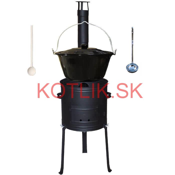 Smaltovaný kotlík 20 L (1,2 mm) + kovová kotlina s vysokými nožičkami 42 cm + vareška a naberačka