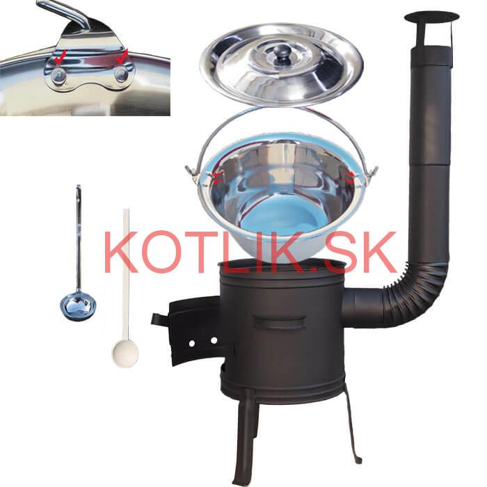 Antikorový kotlík 10 L (0,8 mm) s nitmi + nízka žiaruvzdorná kotlina 33 cm PLUS 700 + vareška a naberačka