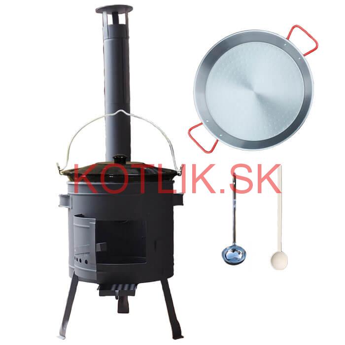 Smaltovaný kotlík 16 L + Paella oceľová panvica 42 cm + žiaruvzdorná nízka kotlina 39 PLUS 600
