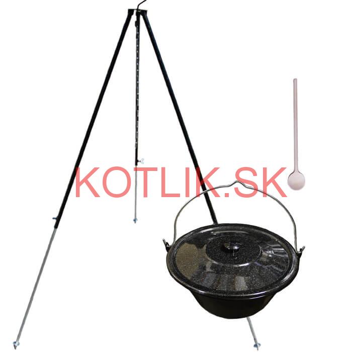 Smaltovaný kotlík 40 L + pokrievka + teleskopická trojnožka 1,7 m