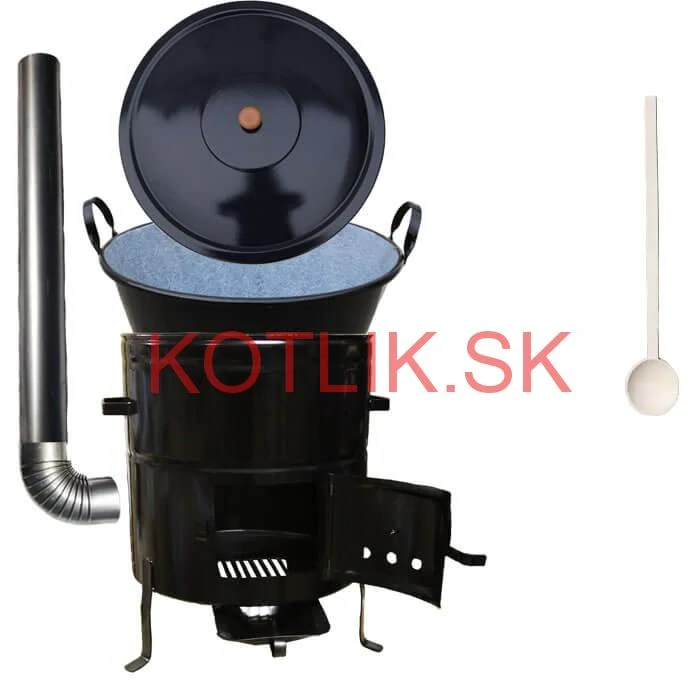 Zabíjačkový smaltovaný kotol 80 L + kovová kotlina 58 cm + dymovod
