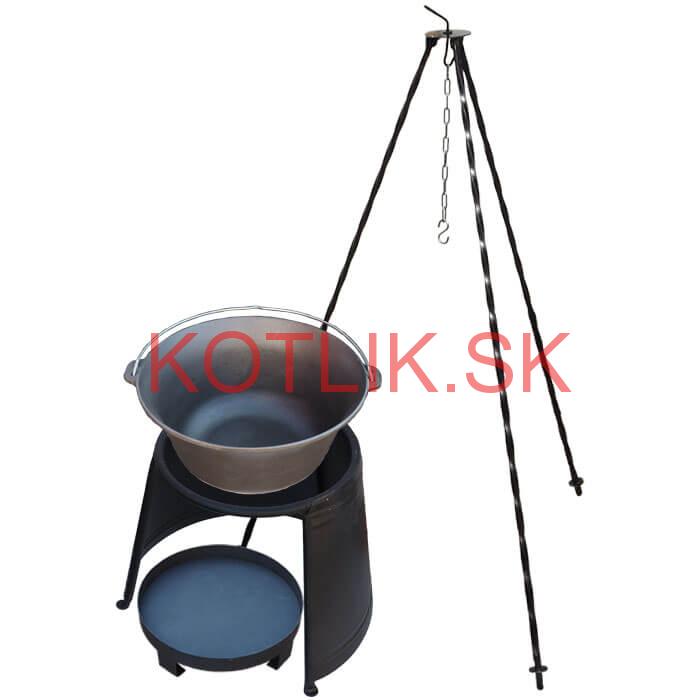 Liatinový kotlík 7,2 L + chránič plameňa 32 cm + ohnisko 36 cm + trojnožka 1,2 m