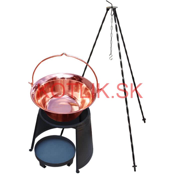 Medený kotlík 14 L (1,2 mm) + chránič plameňa 37 cm + ohnisko 36 cm + trojnožka 1,2 m