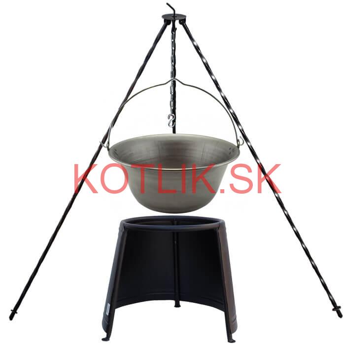 Železný kotlík 14 L (0,75 mm) + chránič plameňa 37 cm + trojnožka 1,2 m