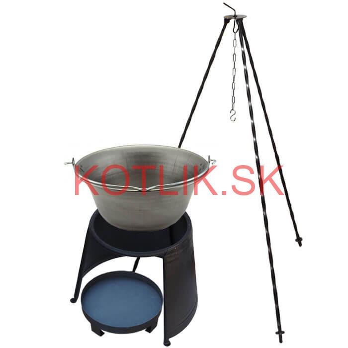 Železný kotlík 10 L (0,75 mm) + chránič plameňa 37 cm + ohnisko 36 cm + trojnožka 1,2 m