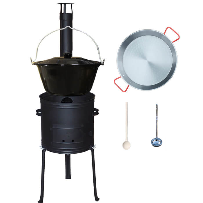 Smaltovaný kotlík 13 L (1,2 mm) + Paella panvica 38 cm + kotlina s vysokými nožičkami 36 cm, žiaruvzdorná farba Plus 700