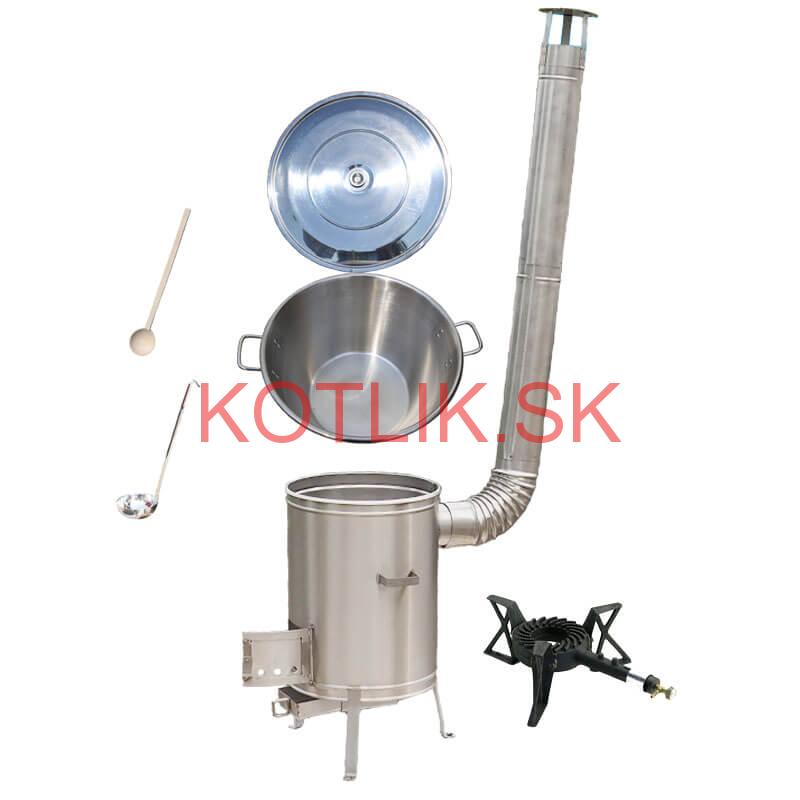 Nerezový kotol 70 L + nerezová kotlina 56 cm LUX + liatinový horák 7 kW BIG PARTY