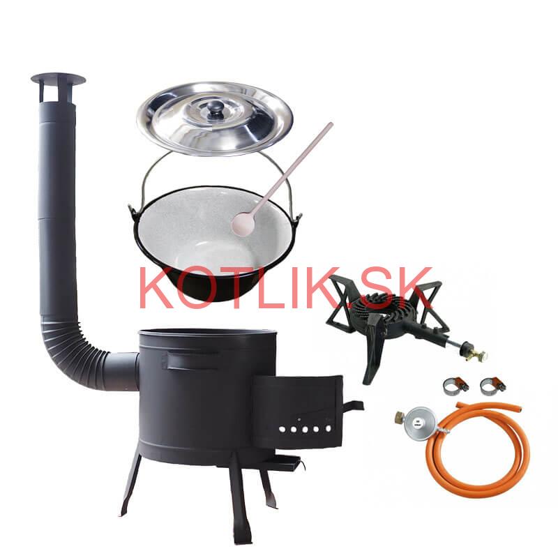 Smaltovaný kotlík (1,2 mm) 25 L + liatinový horák 5,5 kW + nízka kotlina 42 PLUS 600 + nerezová pokrievka INOX