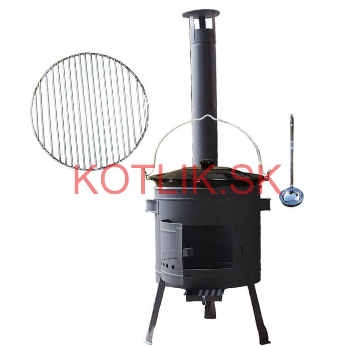 Smaltovaný kotlík 25 L + Nerezový rošt 45 cm + nízka žiaruvzdorná kotlina 42 cm PLUS 600