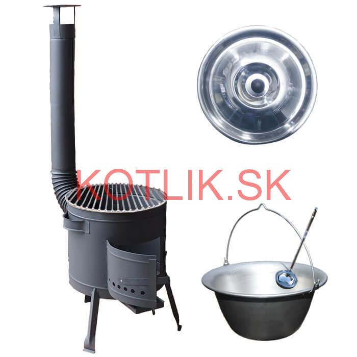 Nerezový kotlík 20 L (1,5 mm) + Nerezový rošt 45 cm + nízka žiaruvzdorná kotlina 42 cm PLUS 600