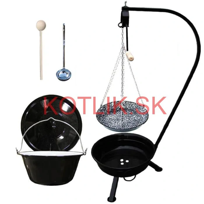 Smaltovaný kotlík 16 L (1,2 mm) + smaltovaná panvica + prenosné ohnisko