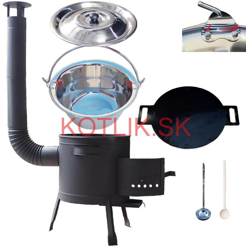 Nerezový kotlík 15 L (0,8 mm) s nitmi + železná panvica 38 cm UNI + kotlina 36 cm PLUS 600