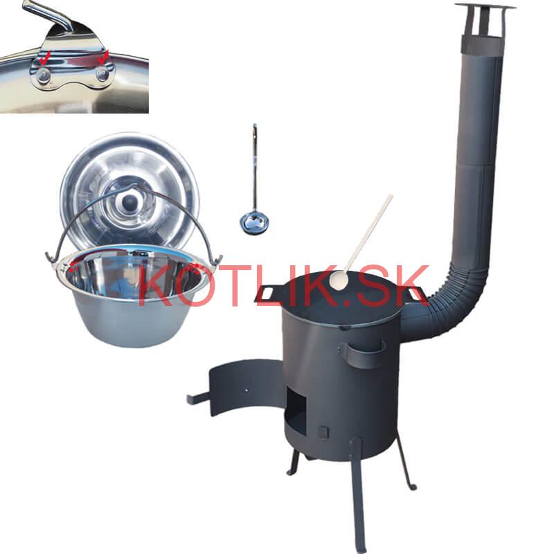 Nerezový kotlík 15 L (0,8 mm) s nitmi + železná panvica 38 cm UNI + kotlina 36 cm PLUS 600 4 MM