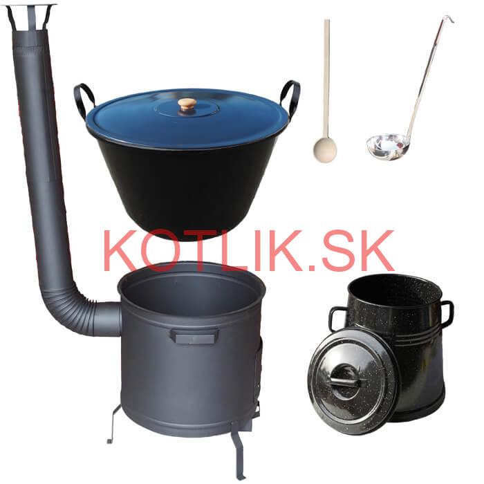 Smaltovaný kotol 50 L + žiaruvzdorná kotlina 50 cm PLUS 600 + Nádoba na masť 10 L