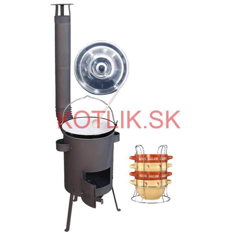 Smaltovaný kotlík 22 L (1,2 mm) + misky na guláš 4 ks + žiaruvzdorná kotlina 42 PLUS 600 4 MM